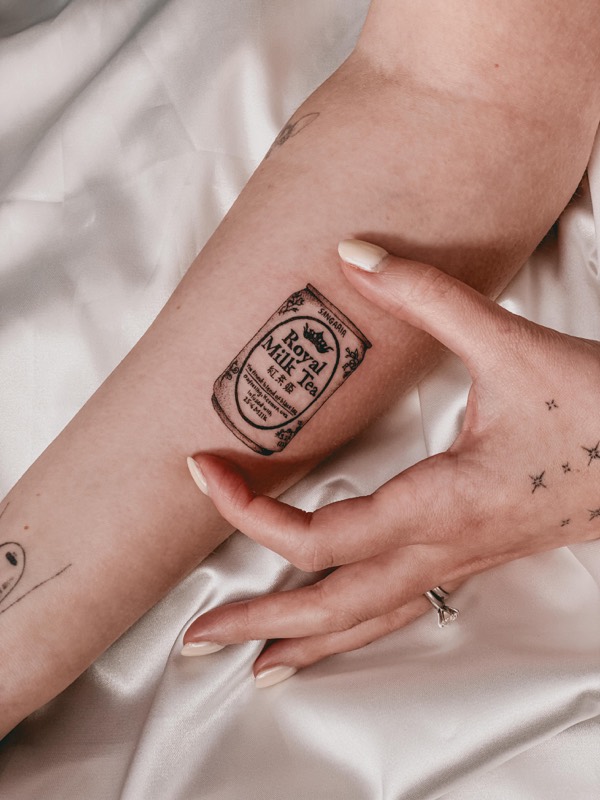 Royal Milk Tea can fine line tattoo